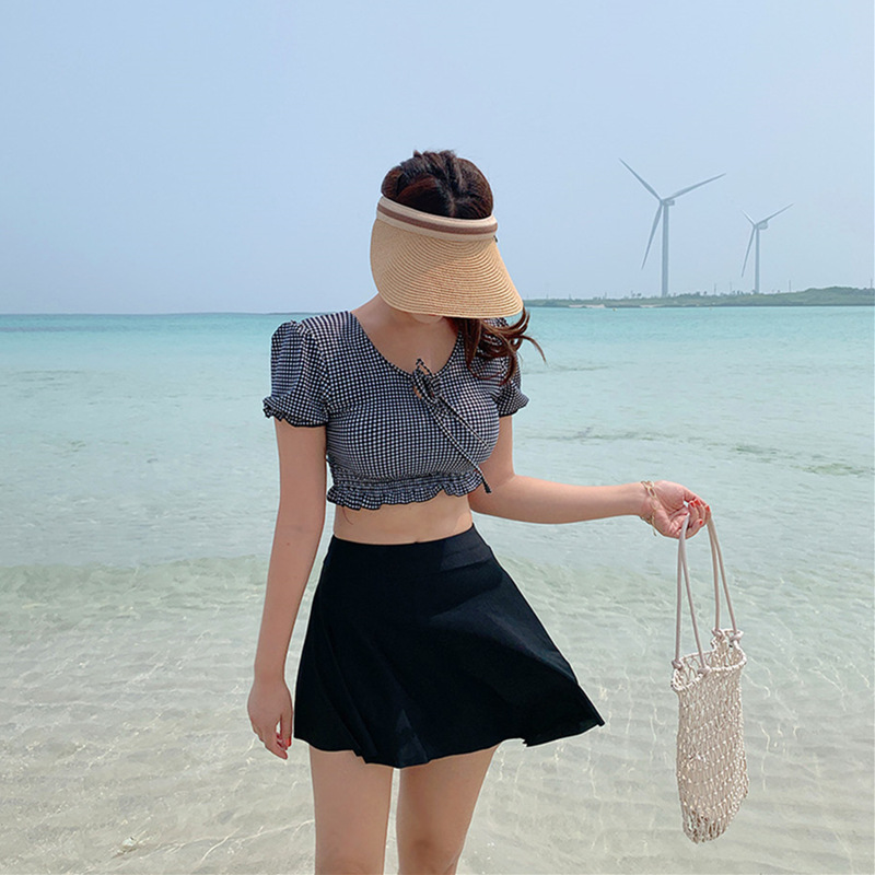 Korean Swimwear Women's Split Korean Skirt Style Student Belly Covering Small Chest Sexy Bikini Hot Spring Swimwear