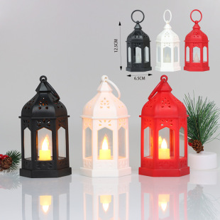 European-style Small Hexagon Moroccan Wind Lantern Festival Decoration Vintage Plastic Glass High Transparent Candle Lantern Candle Holder