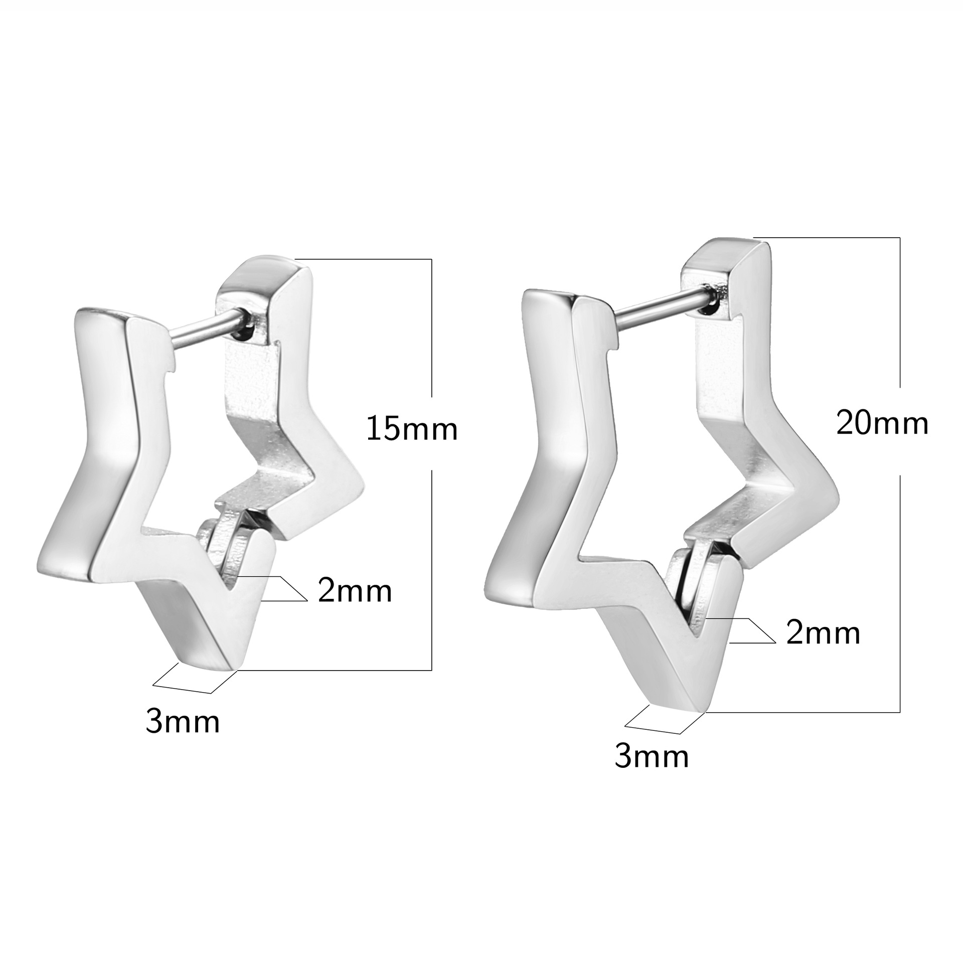 跨境欧美风五角星不锈钢耳扣简约时尚款男女通用钛钢几何形耳环