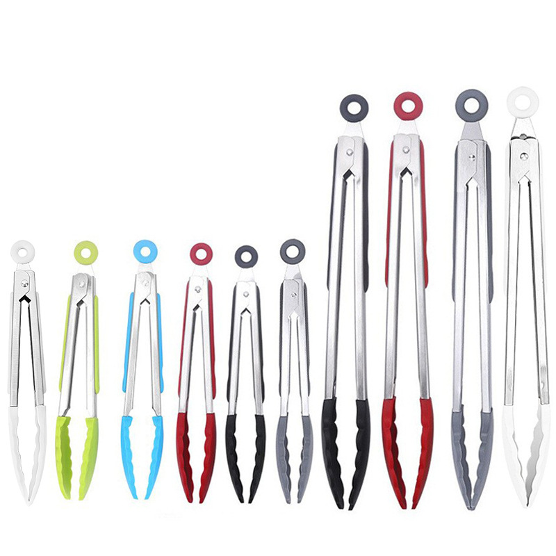 Silicone food clip bread clip 7 inch 9 inch 12 inch fried steak barbecue clip kitchen baking stainless steel food clip