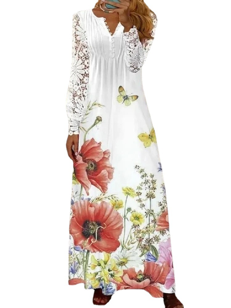 2023 spring and summer women's new cross-border Amazon AliExpress independent station fashion European and American lace long dress