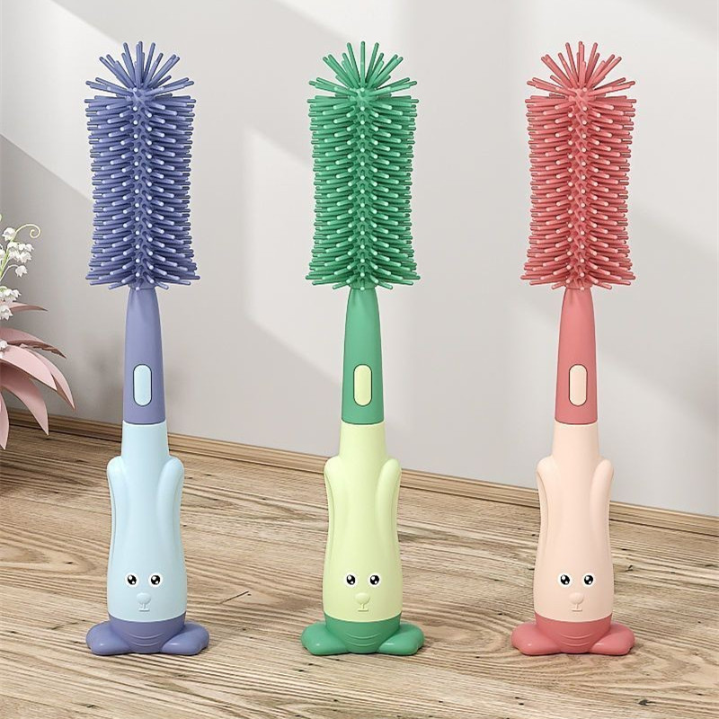 Bottle Brush three-piece set silicone nipple brush for babies portable cleaning feeding bottle rinse 360 degrees cleaning suit