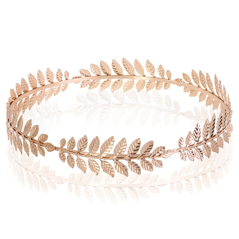 [Metal leaf headband] European and American popular bridal headband golden leaf headdress hair accessories crown headband arm ring