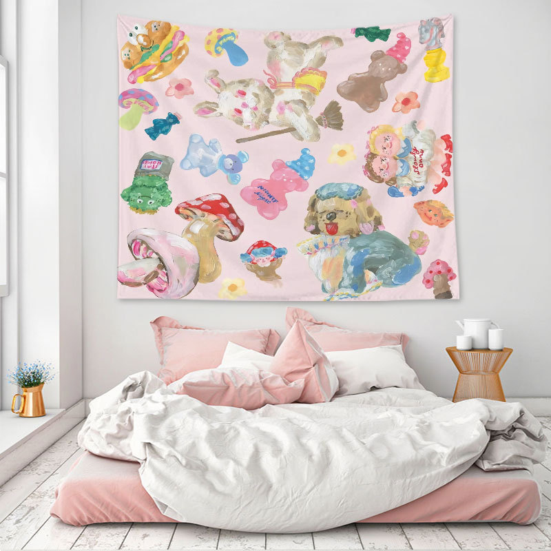 Girl's Heart Background Cloth Wall Cloth Hanging Cloth Cartoon Live Fabric Bedside Dormitory Layout Background Wall Tapestry Bedroom