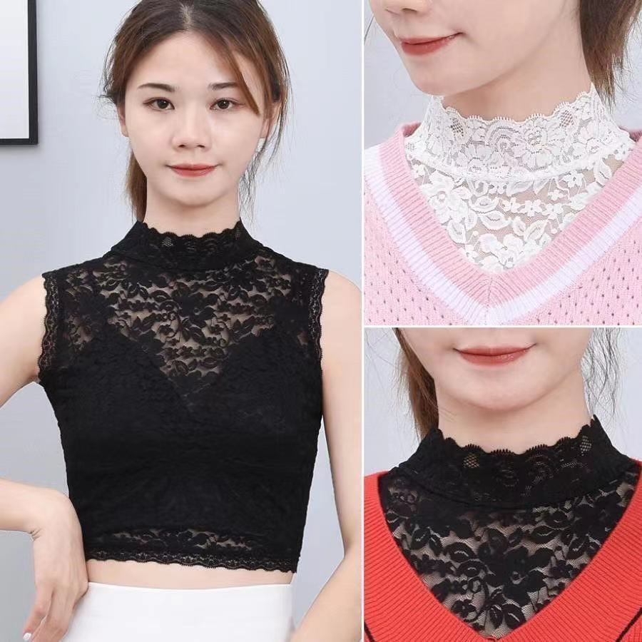 All-Match New Style Fake Collar Women's Autumn and Winter High Elastic Lace Pullover Large Size Base Vest Decorative Lace Collar