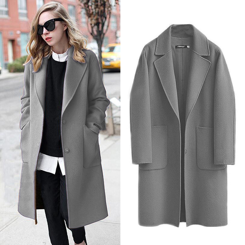 Cross-border 2021 autumn and winter double-sided tweed European and American women's new woolen coat long loose woolen coat women