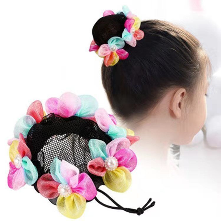 Drawstring Children's Dance Hair Mesh Set Meatball Head Hair Puller Adult Professional Stewardess Nurse Flower Bud Net Bag Female