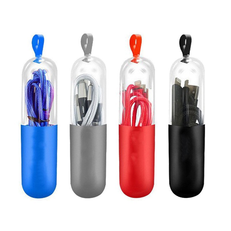 1.2 meters one drag three woven data line capsule gift packaging charging line transparent tube small batch silk screen logo