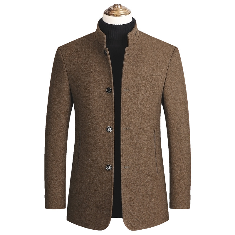 2023 autumn and winter new cotton thickened single-breasted stand collar wool woolen tunic men's jacket coat coat