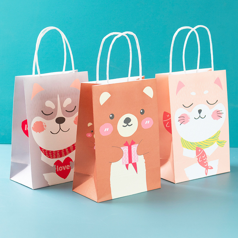 in stock Cartoon White Kraft Paper Tote Bag Children's Day Gift Packaging Gift Bag Cute Party Paper Bag