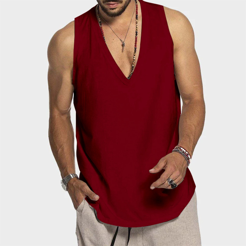 Cross-Border Men's summer sunshine cotton vest 2023 new solid color waistcoat sleeveless leisure sports loose vest
