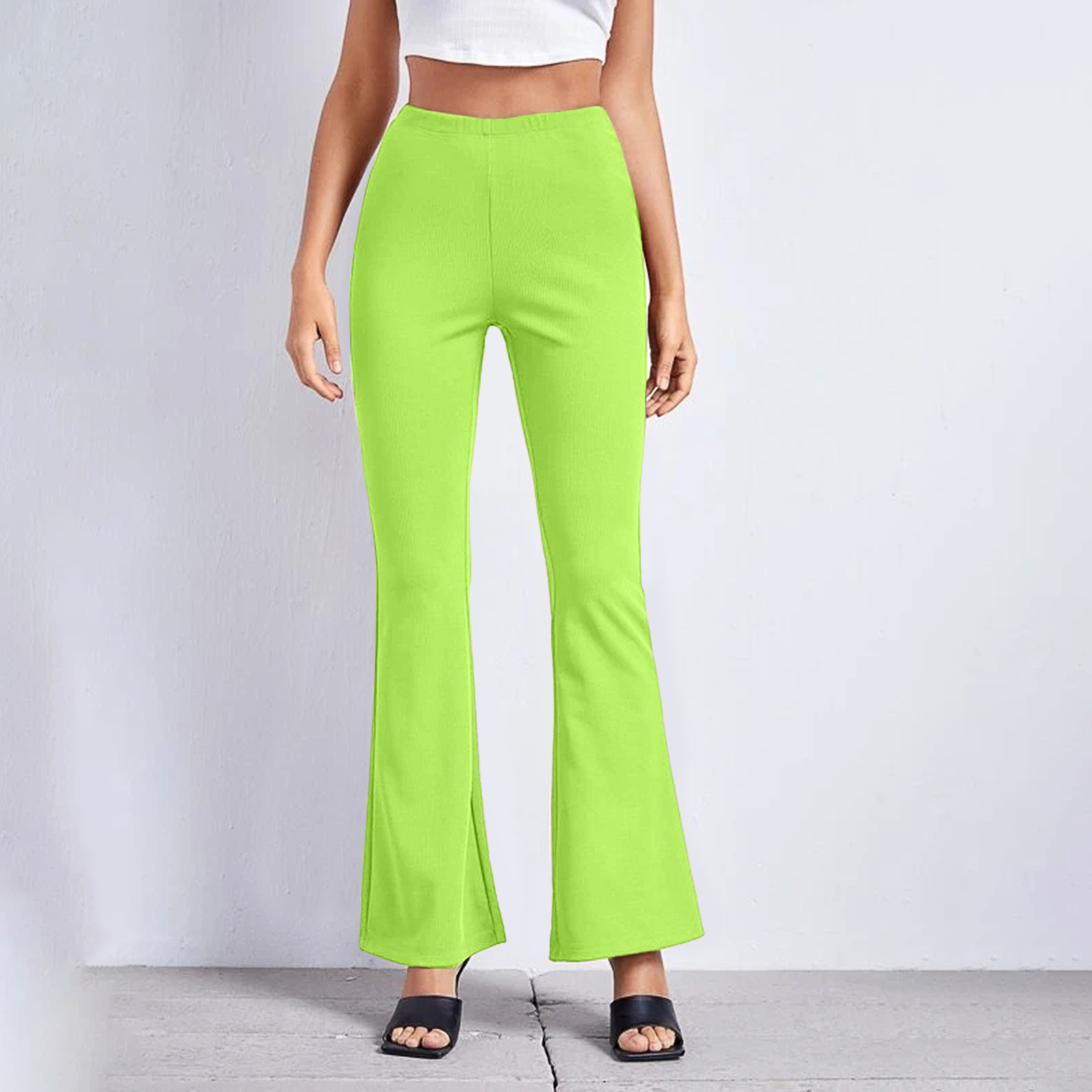 Amazon spring and summer European and American women's solid color elastic high waist slimming pants yoga sports micro-style casual pants