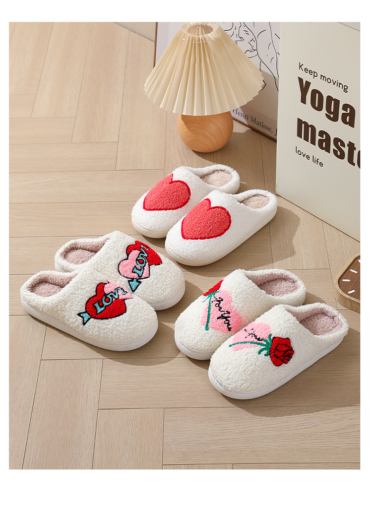 Pantofole di cotone con faccina sorridente, caldo inverno, grande amore, all'ingrosso, per donna, per interni, in peluche, calde, per la casa_voghion.com