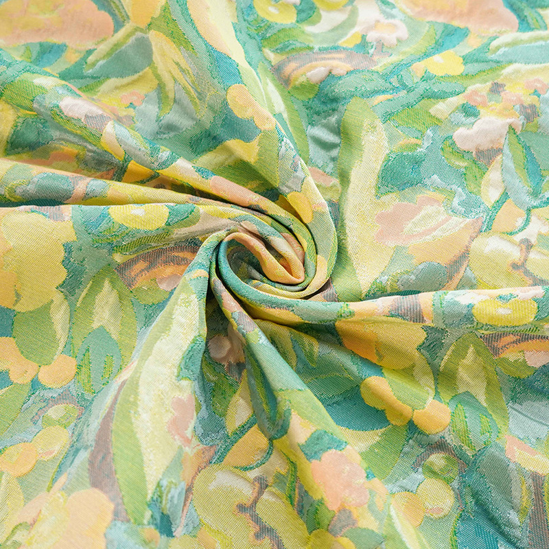 Oil Painting Spring and Autumn Women's Shirt Dress Elegant Bag Flower Fabric Hepburn Fashion Dress Decorative Fabric