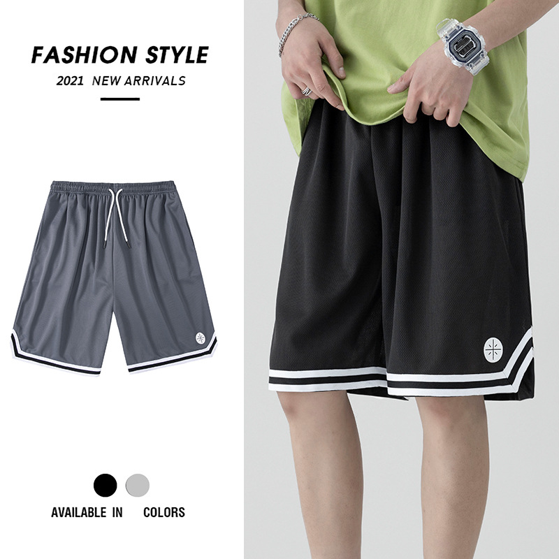 Sports Shorts Men's Loose Ice Silk Casual Basketball Pants Summer Thin Trendy Wide-leg Night Run Five-point Medium Pants