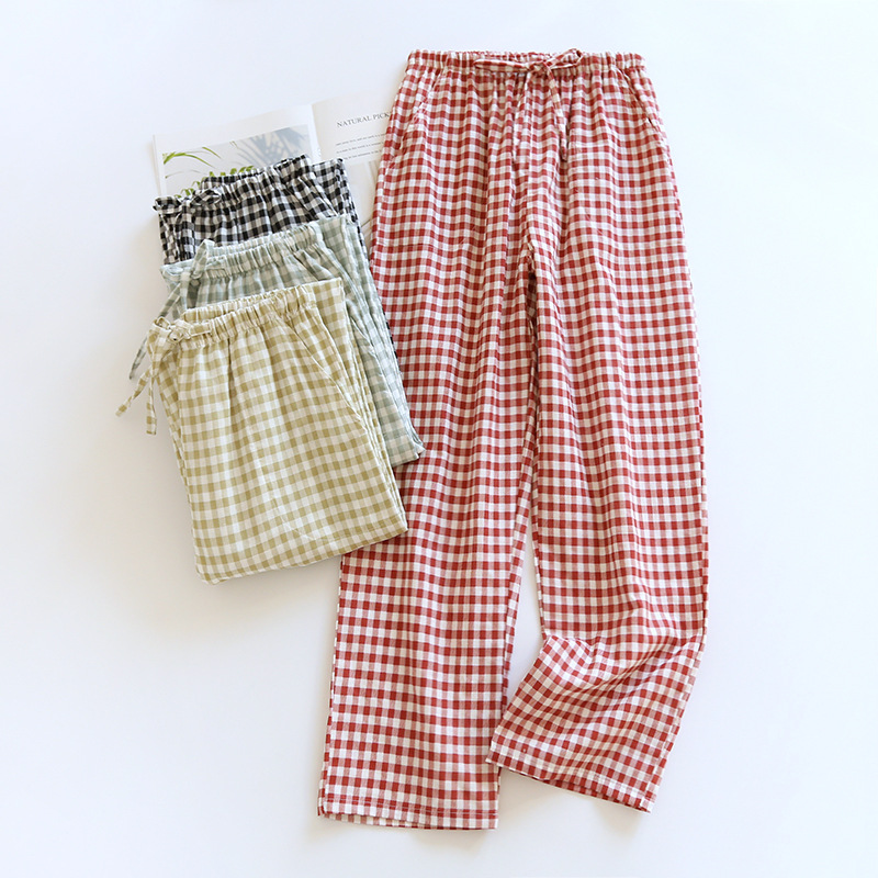Simple Couple's Spring, Summer, Autumn and Winter Plaid Pajama Pants Men and Women's Pants Cotton Loose Large Size Thin Home Pants