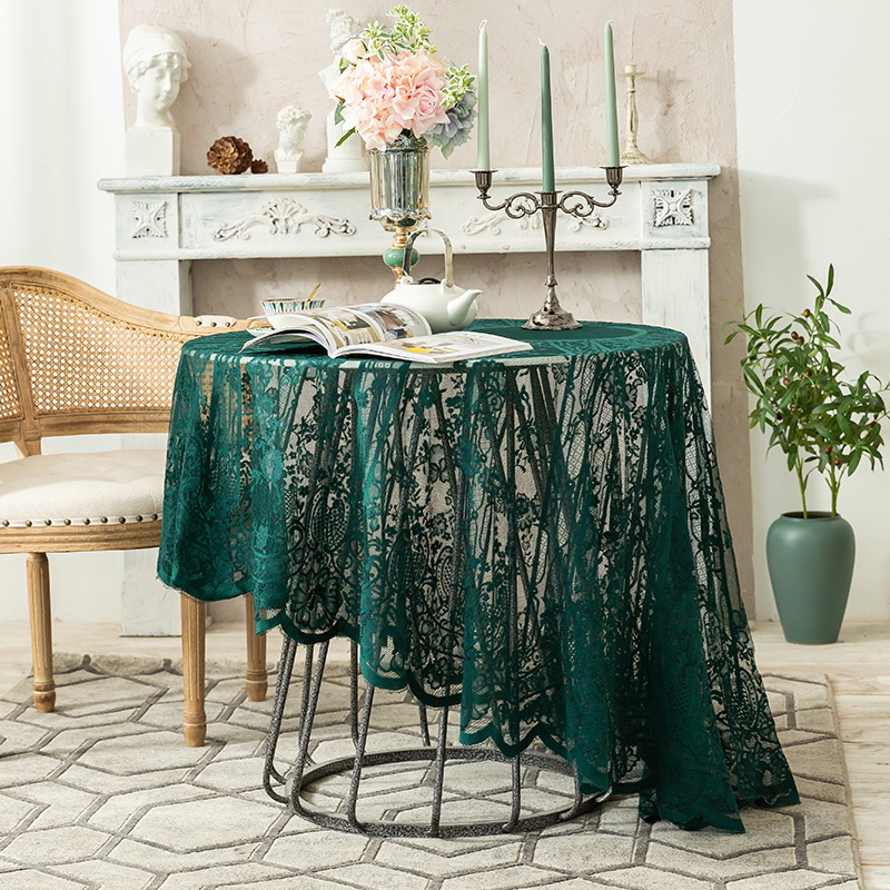 Cloth dad factory spot American ins style wedding Party vintage dark green lace hollow round tablecloth tablecloth