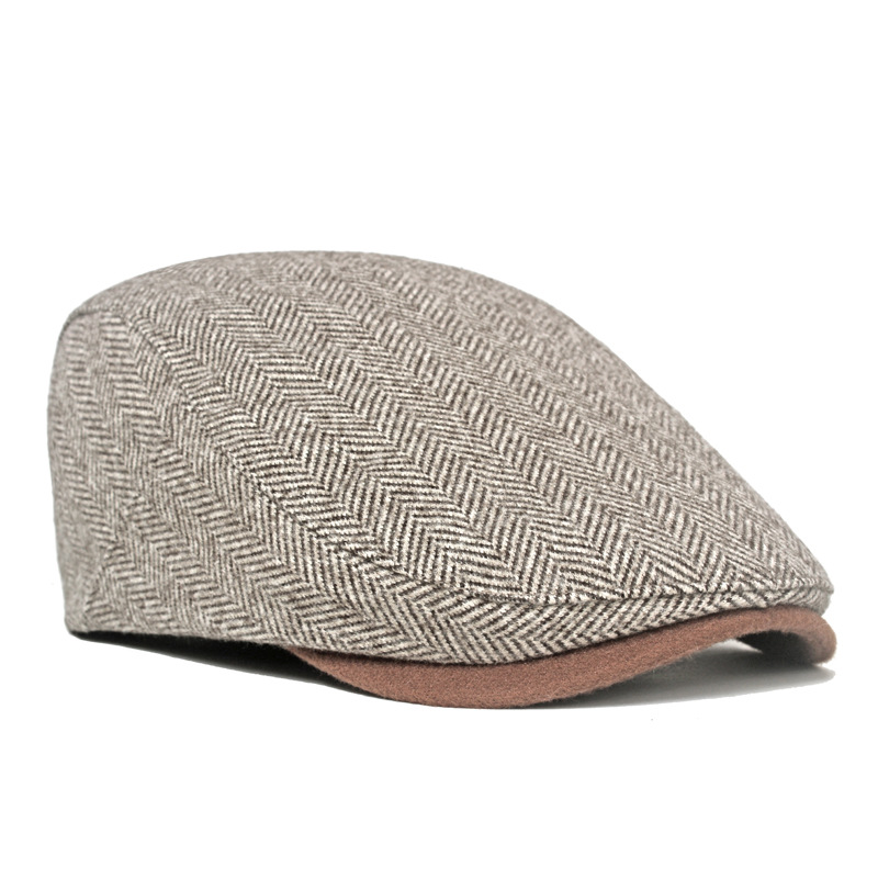 British style men's newsboy hat tweed adjustable beret autumn and winter warm forward hat casual peaked cap tide