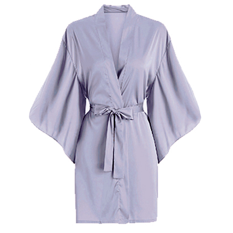 Ice Silk short-sleeved pajamas for women 2023 Summer new Japanese style solid color lace-up nightgown Ice Silk thin homewear