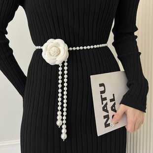 Camellia waist chain accessories 2023 new small fragrance flower pearl belt decorative skirt sweater spot wholesale