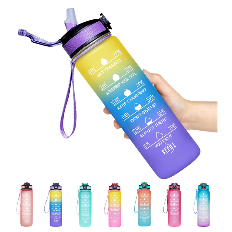 Amazon new gradient color 1000ML large capacity outdoor sports plastic cup Tritan material space Cup in stock