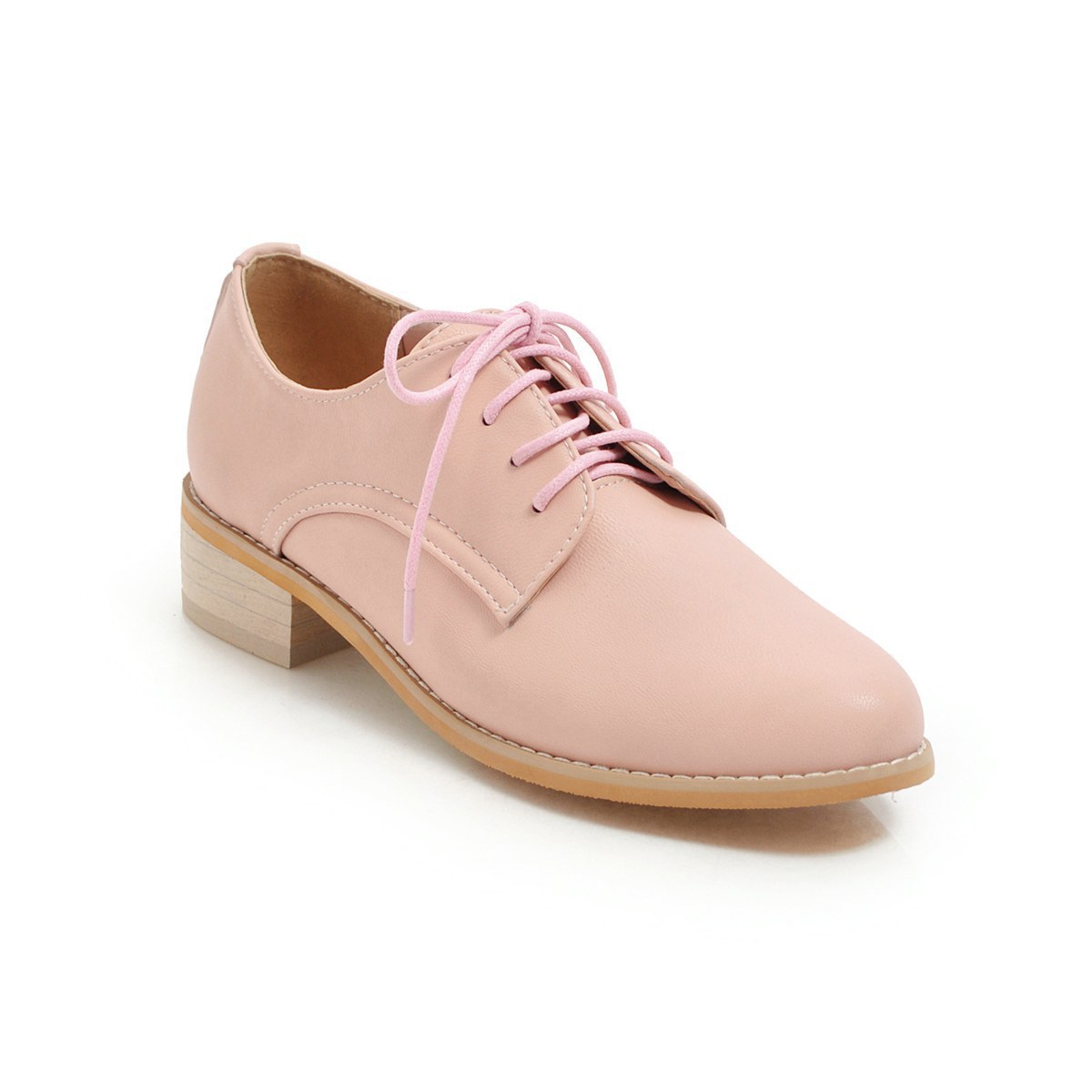Women's shoes 19 years Spring and Autumn Foreign Trade square heel low heel large size 40-46 lace-up shoes tide