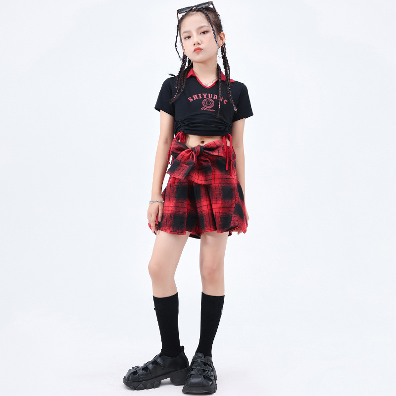 兒童爵士舞演出服女童潮酷時髦炸街夏季露臍JAZZ舞蹈表演服裝女孩