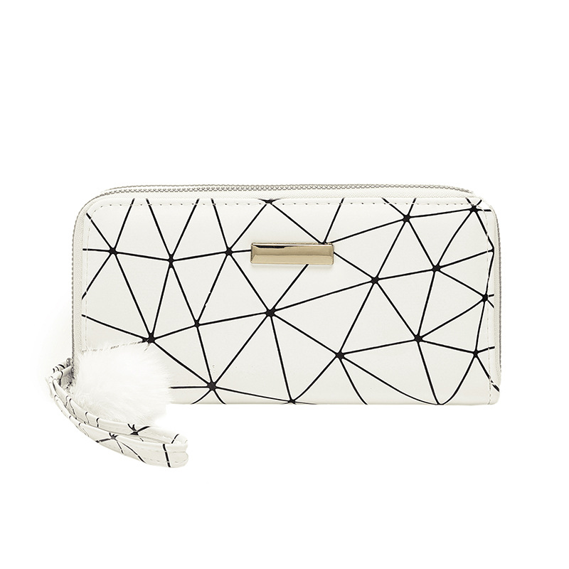 Women's Long Wallet 2022 New Multi-card Korean Double Zipper Clutch Rhombic Fur Ball Women's Wallet