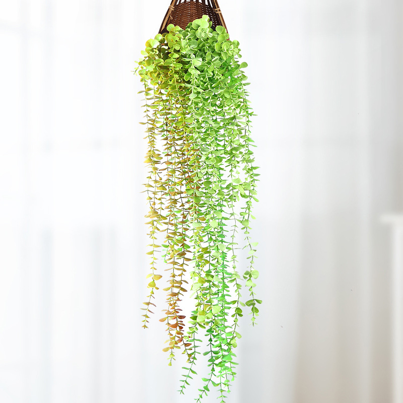 仿真植物5頭噴色尤加利掛垂掛壁掛裝飾藤條綠植牆面垂吊垂柳柳條