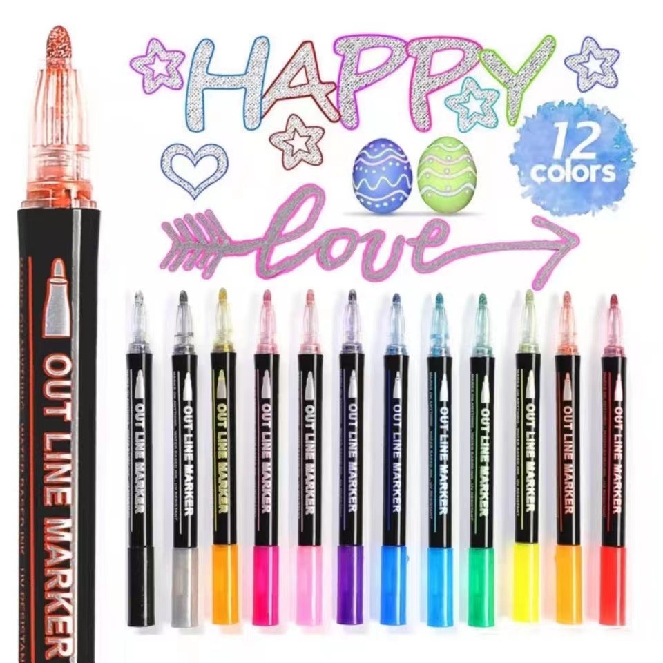 Contour pen double line Contour pen metal flash pen set marker pen hand account pen fluorescent pen brush wholesale