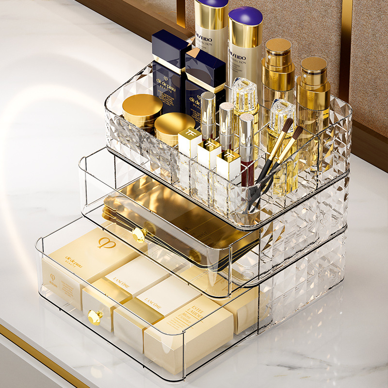 Yimijia Cosmetics Storage Box Advanced Sense Large Capacity Desktop Storage Rack Light Luxury Skin Care Lipstick Storage Rack