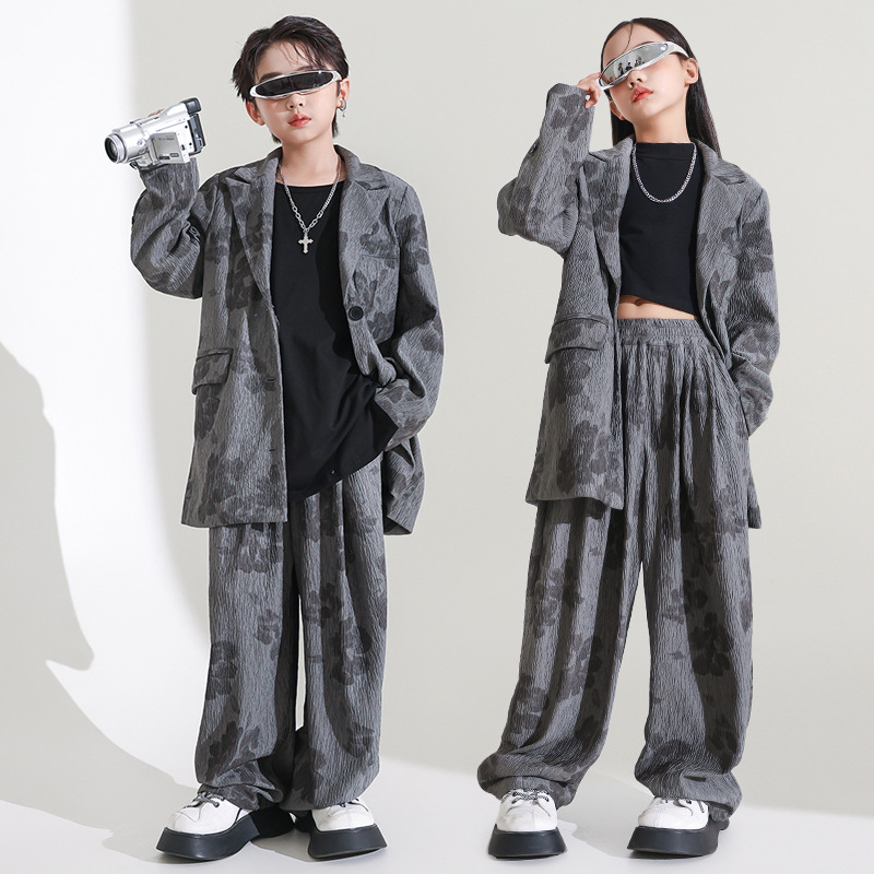 女童爵士舞服裝帥氣西裝街舞演出服套裝少兒嘻哈hiphop走秀舞台潮