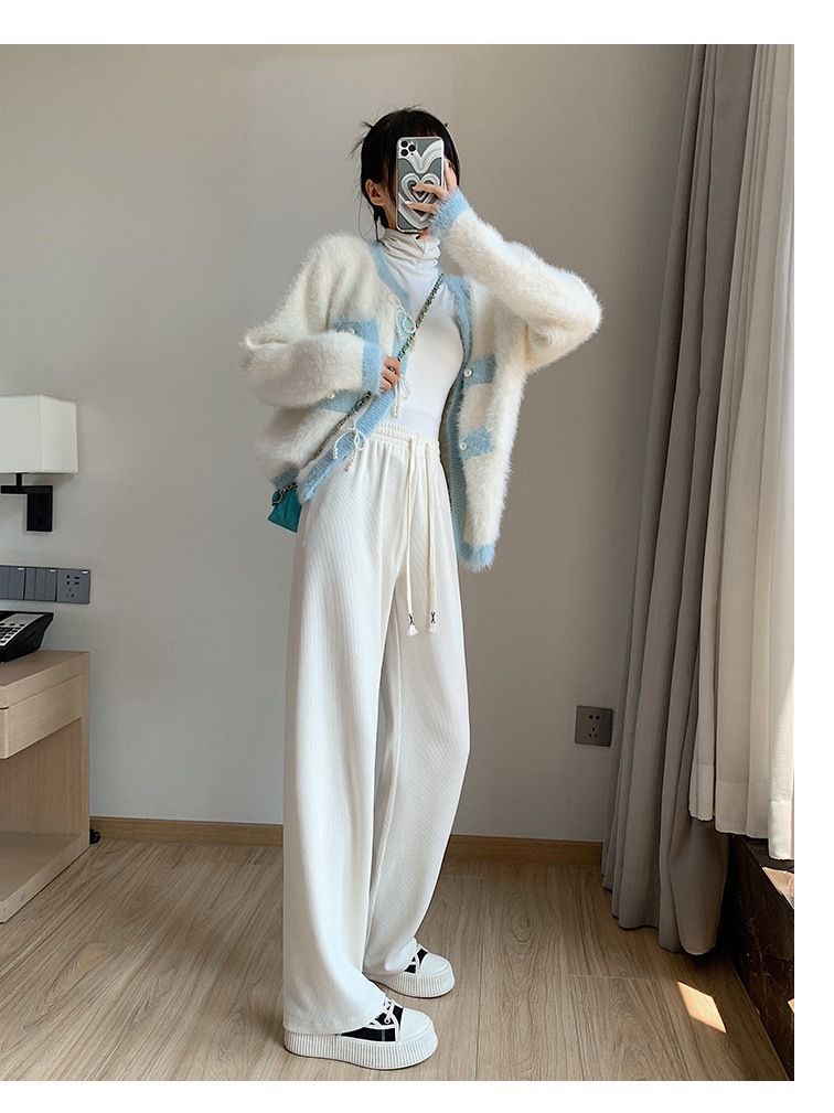 Corduroy wide-leg pants high waist slimming straight wide-leg pants women's autumn and winter Korean style loose draping straight casual pants