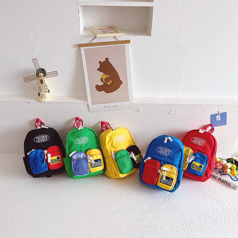 Korean version of the new boys backpack kindergarten children school bags fashion double pocket children's backpack cross-border wholesale