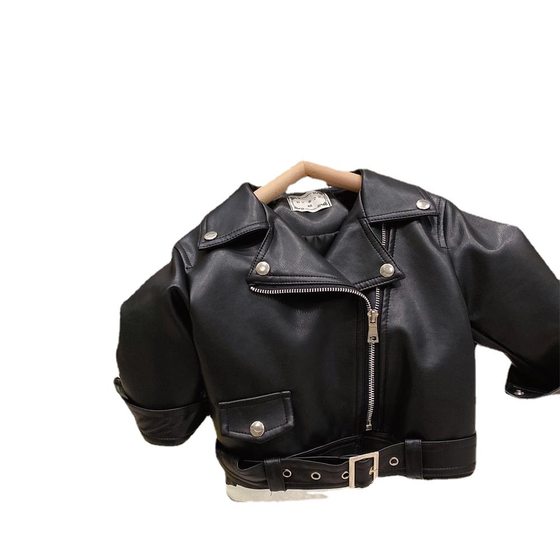 Girls motorcycle handsome cool wind large lapel zipper leather jacket jacket 2024 autumn and winter new fleece-lined fashion jacket