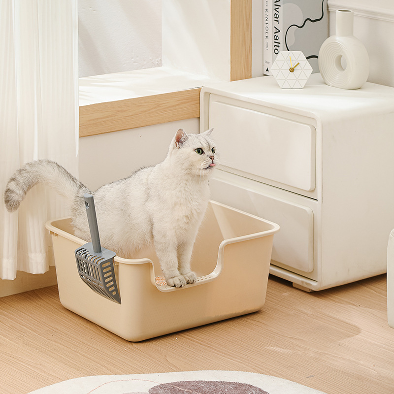 Integrated cat litter box, extra large open type, anti-splash cat toilet, semi-enclosed cat litter box, pet cat supplies