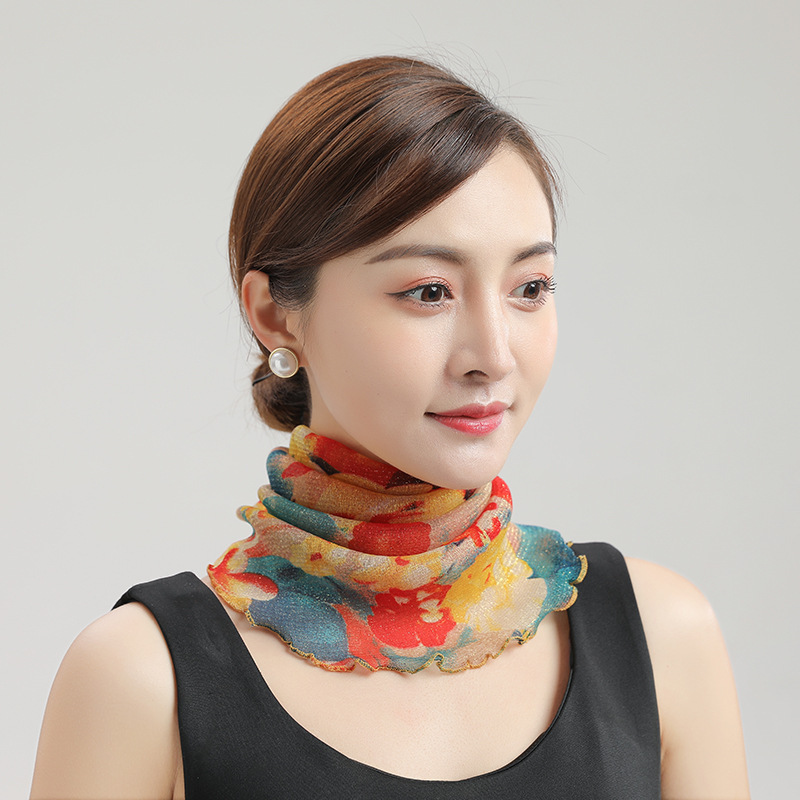 Scarf Women's Pullover Thin Sun Protection Veil New Style Small Silk Scarf Neck Protection Neck Spring and Summer Mask Women's Scarf