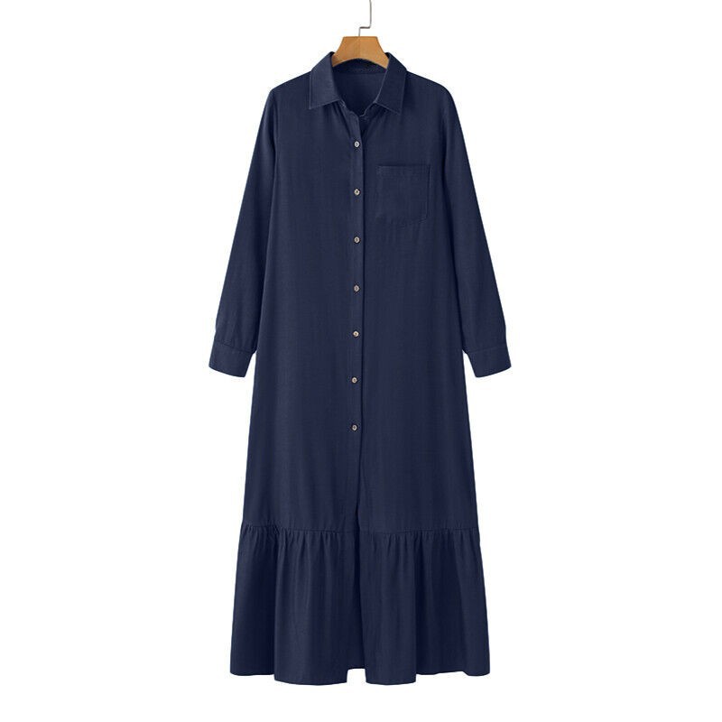 2022 European and American Autumn Women's Elegant Elegant Fashion Neutral Style Long Sleeve Lapel Cardigan Solid Color Long Denim Skirt