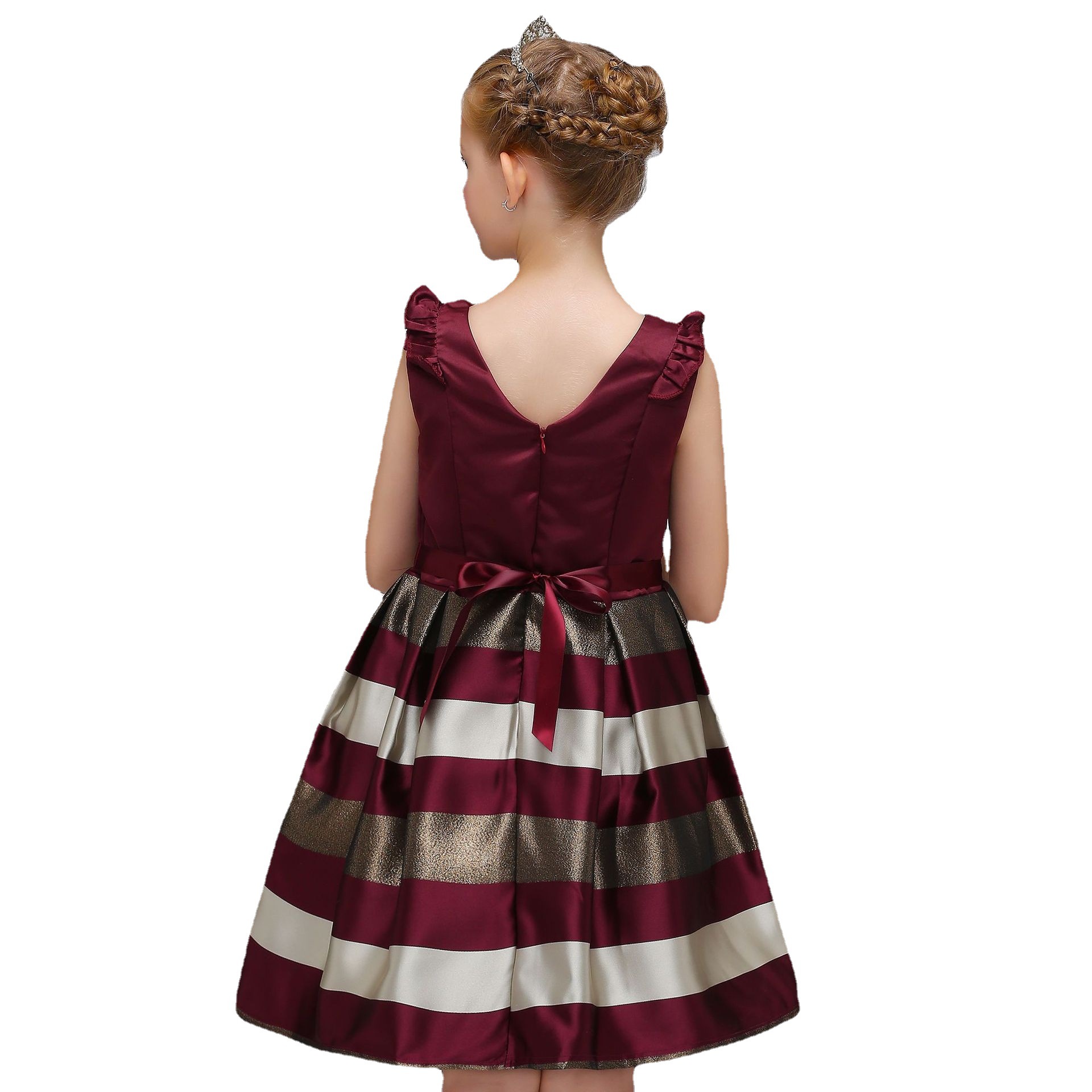 Customized Princess Dress European and American Cross-border Sleeveless Lace dress Striped Red Blue Deep V Children's Dress Customized