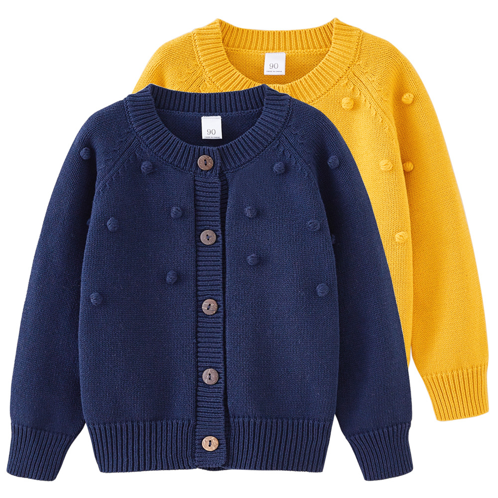 Cross-border European and American Spring and Autumn Children's handmade ball wool top coat pure cotton girls' knitted cardigan one-piece delivery