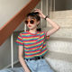 Super Popular cec Loose Rainbow Striped Short-sleeved T-shirt Women's Instagram Popular 2021 New Summer Short Short-sleeved T-shirt Top
