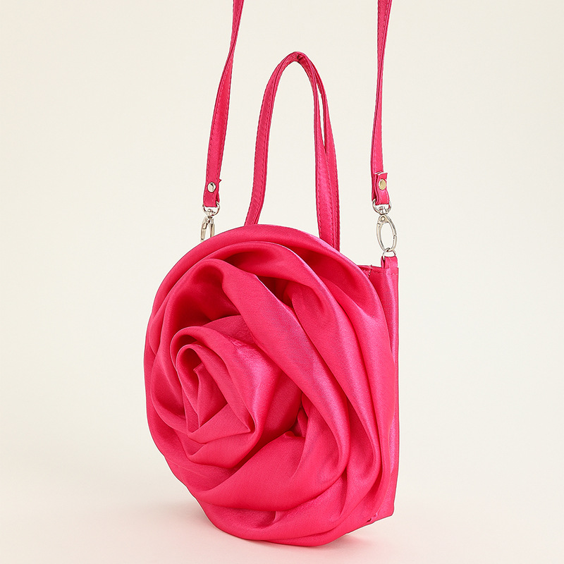 2023 new cross-border satin three-dimensional rose flower shape portable crossbody party wedding women's evening bag