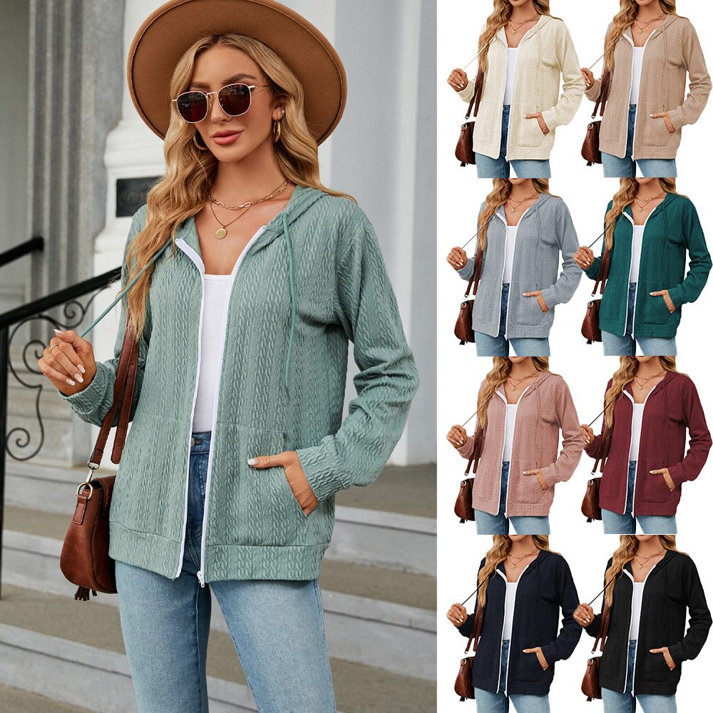 Amazon independent station 2023 Europe and the United States cross-border foreign trade autumn and winter New zipper hooded drawstring sweater knitted coat