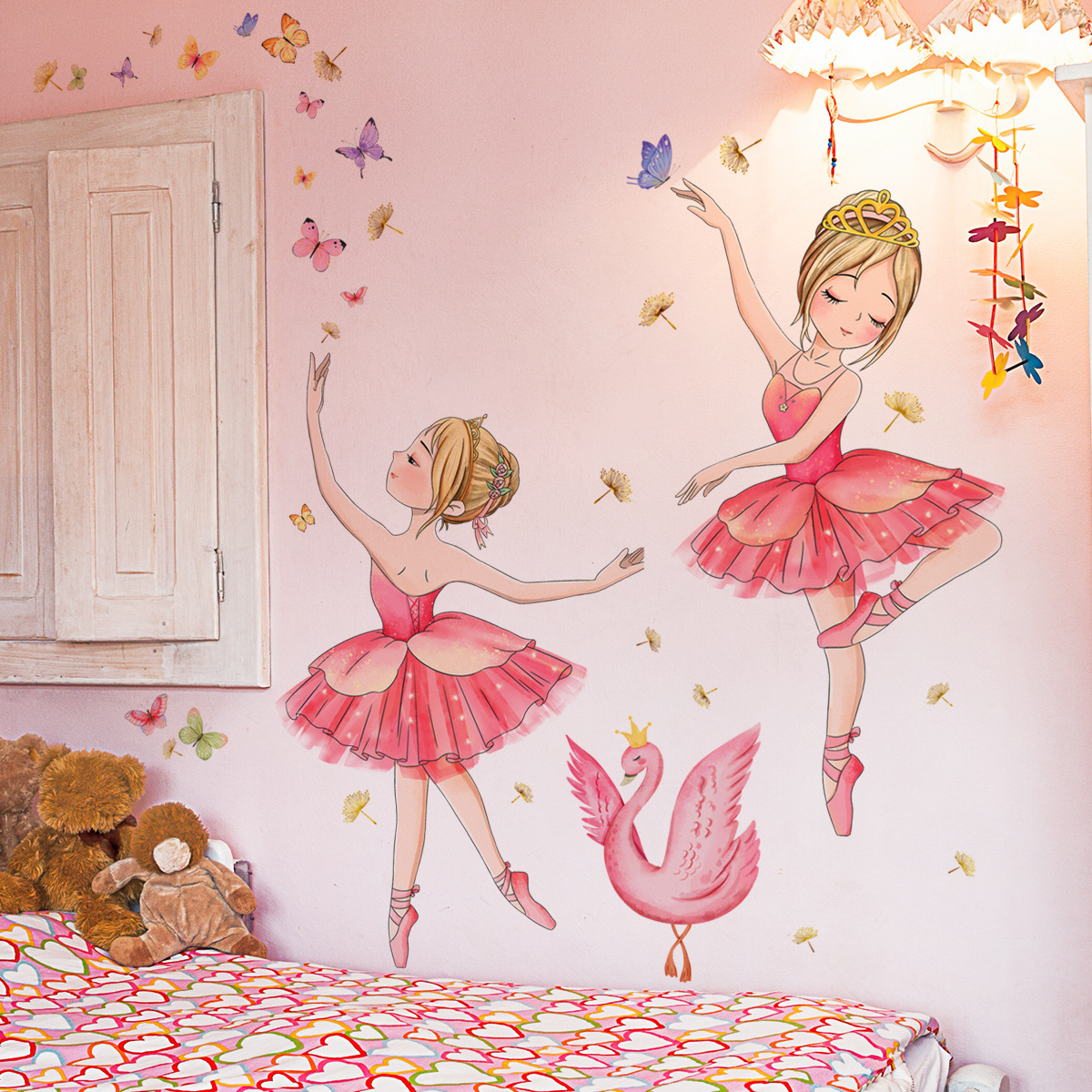 MS4261 Cartoon Ballet Swan Butterfly Wall Stickers Children's Room Bedroom Decorative Wall Stickers Self-adhesive Wall Stickers