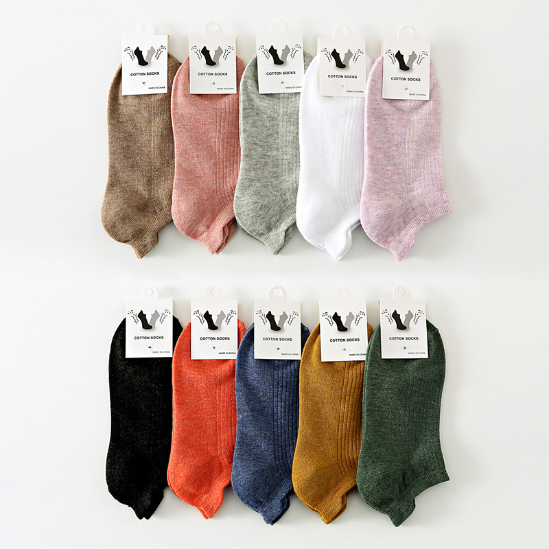 Tie ear imitation two-pin women's socks solid color cotton vertical foot protection women's short socks boat Socks invisible student women's socks wholesale