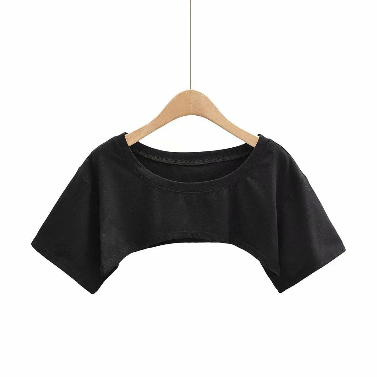 Solid Color Cotton Super Short Short Sleeve T-shirt Women's Summer New Simple Korean Style Design Sense Niche Blouse Hot Girl Top
