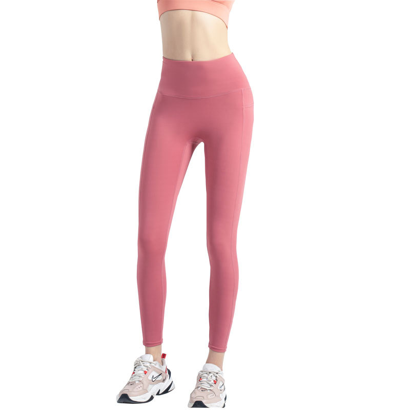 Juyitang nude yoga clothes women's summer sportswear fitness pants high waist peach European and American nylon tight yoga pants