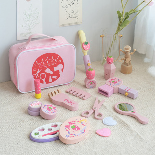 Cross-border Children's Wooden Cosmetic Bag ins Princess Play Home Simulation Dressing Building Blocks Baby Birthday Gift Toy