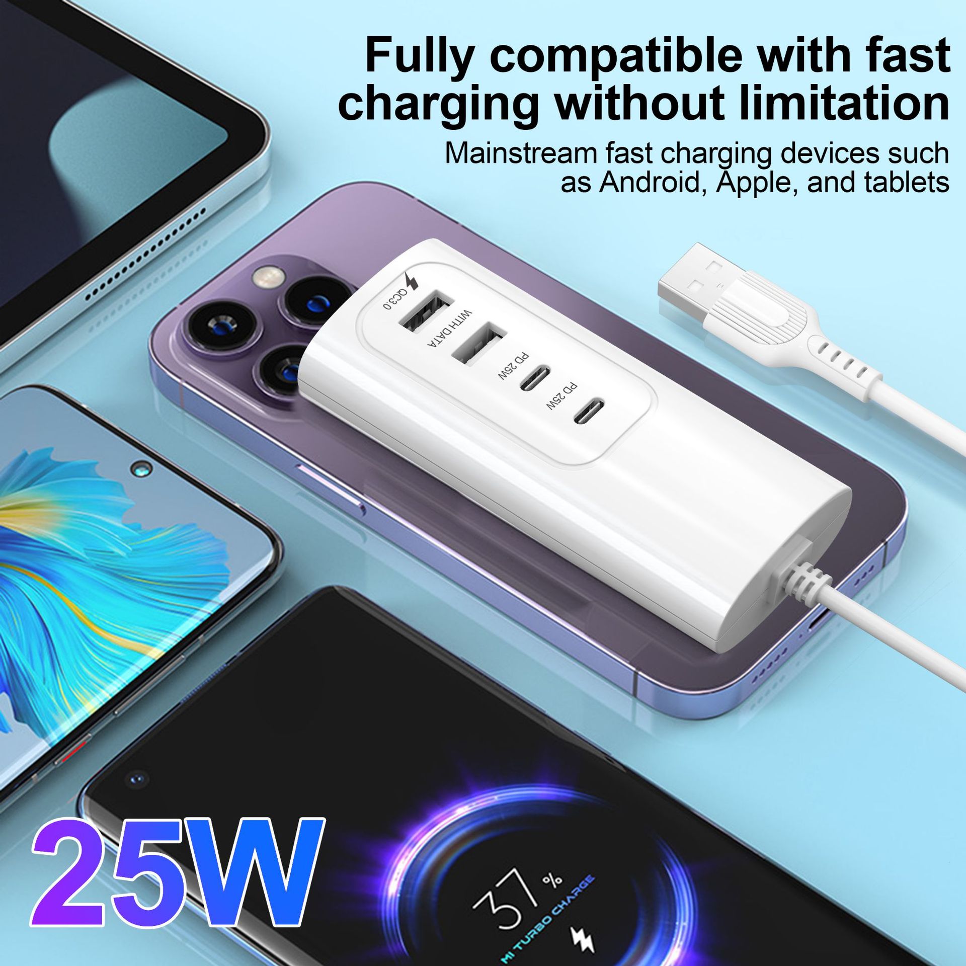 Multi-function fast charging USB plug charger multi-port PD25W mobile phone charging head USB1 meter extension adapter