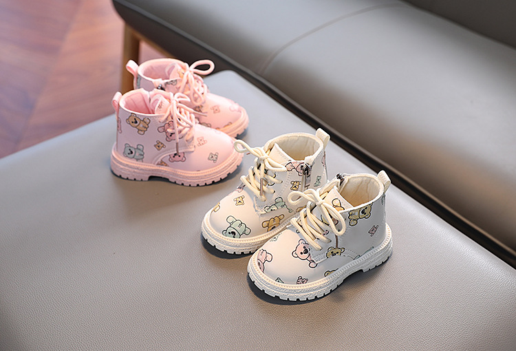 Winter Neue Mädchen Martin stiefel plus samt kurze stiefel baby schuhe cartoon bär zwei baumwolle leder stiefel großhandel generation_voghion.com